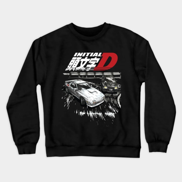 Initial D - Mountain Drift Racing Tandem EVO iii vs FC rx-7 Crewneck Sweatshirt by cowtown_cowboy